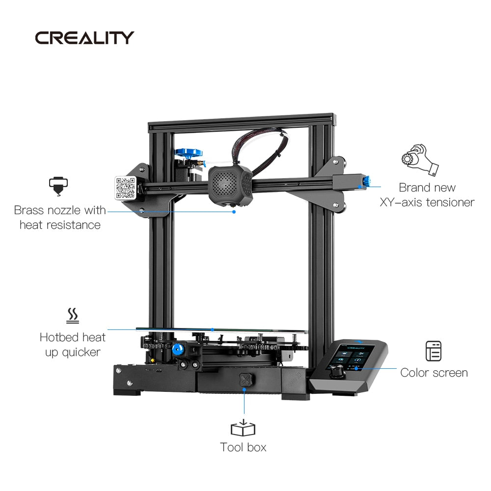 CREALITY 3D Ender-3 V2 Mainboard with silent TMC2208 stepper drivers 4.3 Inch Touch Lcd Carborundum Glass Bed 3D Printer